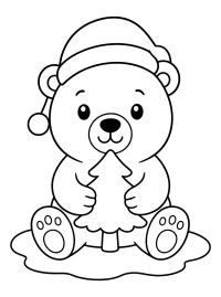 Eisbär mit Weihnachtsmütze und Tannenbaum malvorlage kostenlos PDF