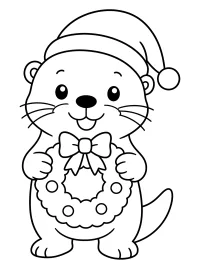 Christmas Otter with Wreath coloring page free PDF