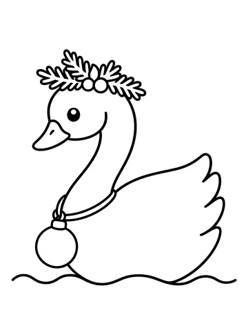Cigno con corona di rami, pallina al collo e onda