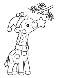 Weihnachtsgiraffe mit Stern zum Ausmalen