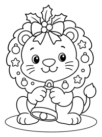 Cachorro de león navideño con campana dibujo para colorear PDF gratis