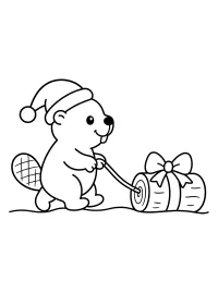 Castoro natalizio che trascina un ceppo disegno da colorare PDF gratis