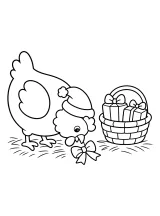 Gallina natalizia con cestino di regali disegno da colorare PDF gratis