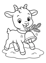 Capretta con campana e rametto d'abete disegno da colorare PDF gratis