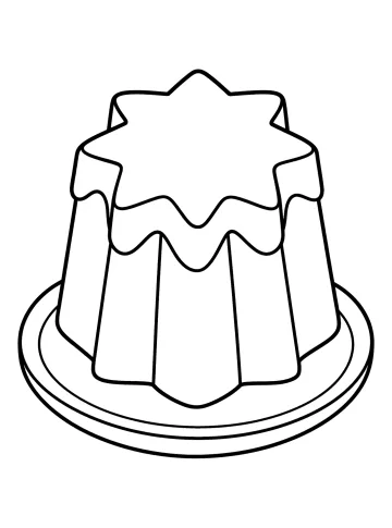 Dibujo para colorear de un pandoro con forma de estrella sobre un plato redondo