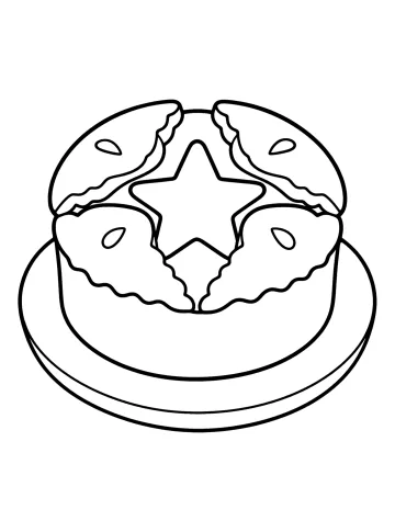 Coloriage d’un cupcake de Noël sur une assiette avec une grande étoile au centre