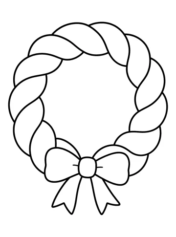 Coloring page of a braided Christmas wreath with a large bow