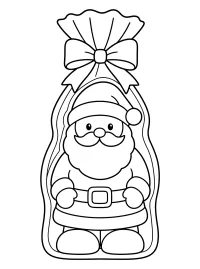 Eingepackter Weihnachtsmann mit großer Schleife malvorlage kostenlos PDF