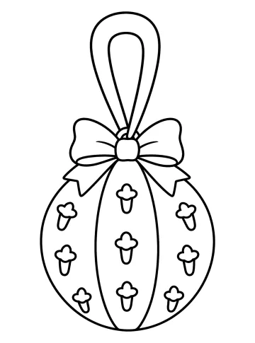 Hängende Christbaumkugel mit großer Schleife, Zierstreifen und Nelkenmotiven