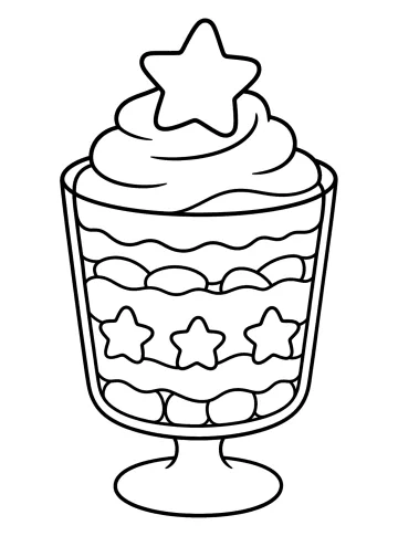 Coupe de trifle à étages avec crème, biscuits étoiles et une grande étoile sur le dessus