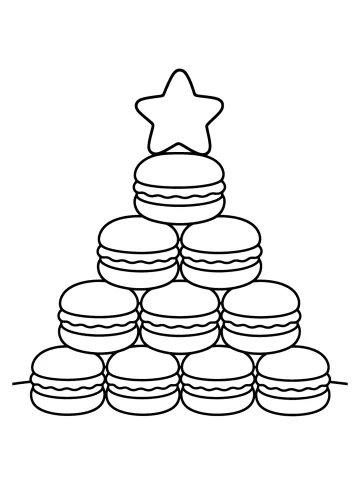 Albero di Natale formato da macarons impilati con una stella sulla cima