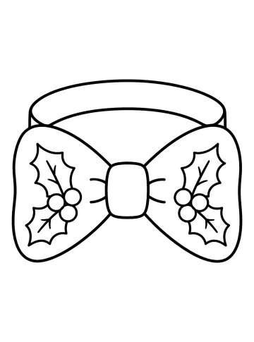 Dibujo para colorear de una gran pajarita navideña con hojas de acebo y bayas.