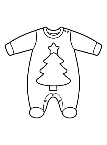 Ausmalbild eines Babystramplers mit Weihnachtsbaum und Stern