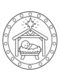 Belén con estrella y marco navideño dibujo para colorear PDF gratis