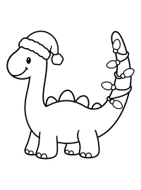 Dinosaurus met kerstlichtjes aan zijn staart kleurplaat gratis PDF