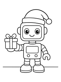 Robot de Noël avec cadeau dessin à colorier PDF gratuit