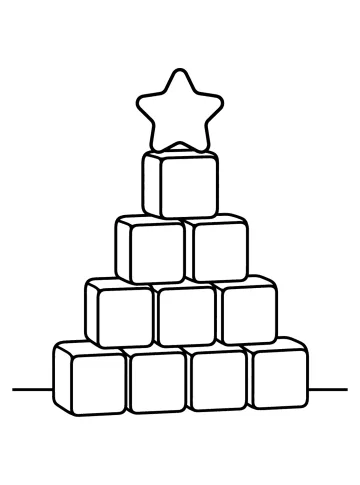 Albero di Natale stilizzato formato da cubi impilati con una grande stella in cima