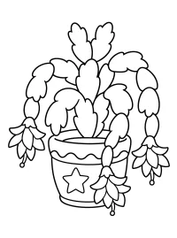 Cactus di Natale fiorito nel vaso con stella disegno da colorare PDF gratis