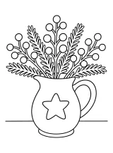 Brocca natalizia con bacche e rami di abete disegno da colorare PDF gratis