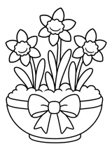Narcisi natalizi in ciotola con fiocco disegno da colorare PDF gratis