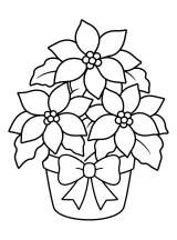 Stella di Natale in vaso con grande fiocco disegno da colorare PDF gratis