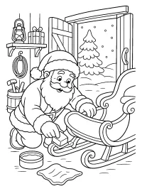 Babbo Natale lucida il pattino della slitta disegno da colorare PDF gratis