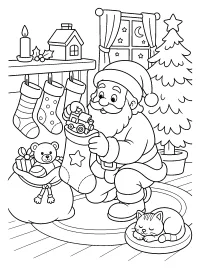 Babbo Natale con trenino e calze disegno da colorare PDF gratis