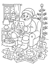 Babbo Natale legge lettere di ringraziamento disegno da colorare PDF gratis