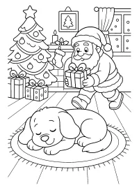 Babbo Natale con regalo accanto al cane disegno da colorare PDF gratis