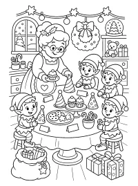 Mamma Natale alla festa degli elfi disegno da colorare PDF gratis
