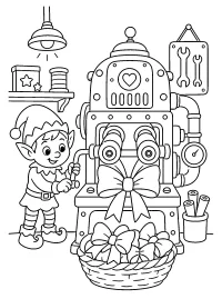Macchina dei fiocchi con elfo disegno da colorare PDF gratis