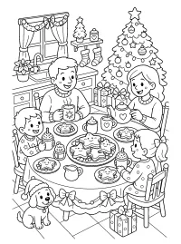 Familie bij het kerstontbijt
