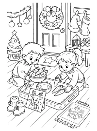 Bambini preparano carote per le renne disegno da colorare PDF gratis
