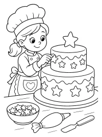 Pasticcera con torta decorata da stelle disegno da colorare PDF gratis