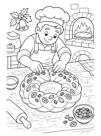 Bakker met kerstkransbrood kleurplaat gratis PDF