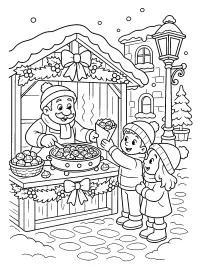 Venditore di castagne al chiosco di Natale disegno da colorare PDF gratis