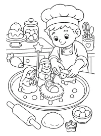 Pasticcera con Natività di marzapane disegno da colorare PDF gratis