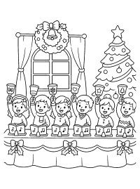 Bambini con campane a mano di Natale disegno da colorare PDF gratis