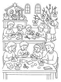 Famiglie creano angeli di carta disegno da colorare PDF gratis