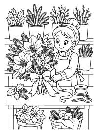 Bloemist met kerstboeket kleurplaat gratis PDF