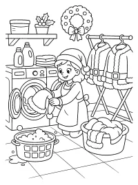Bambina nella lavanderia di Babbo Natale disegno da colorare PDF gratis