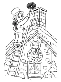 Spazzacamino pulisce il camino a Natale disegno da colorare PDF gratis