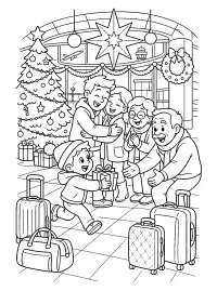 Reunión familiar en el aeropuerto navideño dibujo para colorear PDF gratis