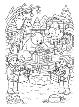 Regali di Natale per gli animali dello zoo disegno da colorare PDF gratis