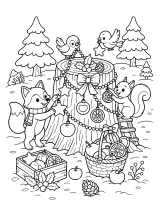 Ceppo di Natale decorato dagli animali del bosco disegno da colorare PDF gratis