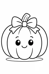 Abóbora kawaii com laço desenho para colorir PDF grátis