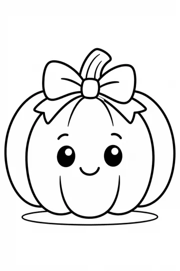 Abóbora kawaii com laço desenho para colorir PDF grátis