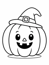 Zucca streghetta con cappello e sorriso a due denti disegno da colorare PDF gratis