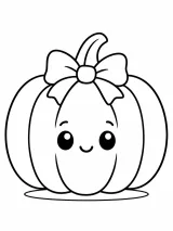 Zucca kawaii con grande fiocco e sorriso dolce disegno da colorare PDF gratis