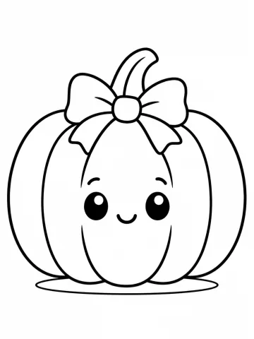 Zucca kawaii con grande fiocco e sorriso dolce disegno da colorare PDF gratis